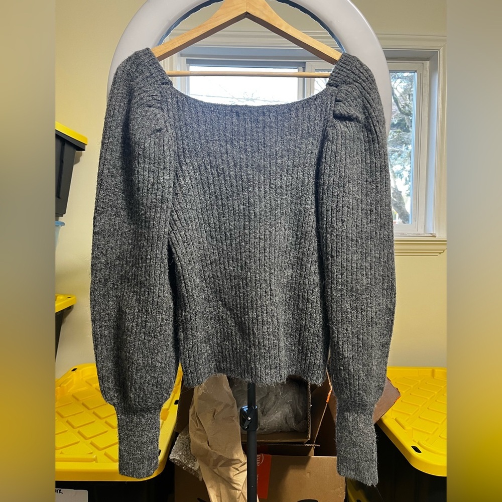 Rebecca Minkoff Grey Wool Puff Sleeve Pixi Sweater - Picture 6 of 15